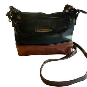 Stone Mountain Leather Crossbody bag Tan and Black cute pink and black lining